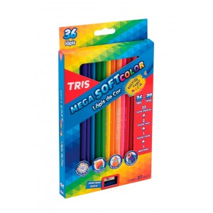 Lápis de Cor 36 cores TRIS Mega Softcolor + Apontador