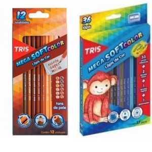 LAPIS DE COR LONGO MEGA SOFTCOLOR C/36 + APONTADOR + LAPIS DE COR LONGO MEGA SOFTCOLOR C/12 CORES TONS PELE